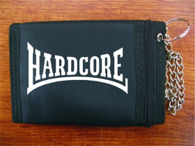 Hardcore čierna pevná textilná peňaženka s retiazkou a karabínkou, tlačené logo